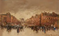 Louis Dumoulin, The Avenue des Champs-Élysées Under Grey Skies, oil on panel