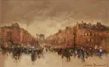 Louis Dumoulin, The Avenue des Champs-Élysées Under Grey Skies, oil on panel