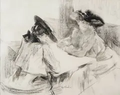Edgar Chahine, Au Café, charcoal on paper