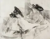 Edgar Chahine, Au Café, charcoal on paper