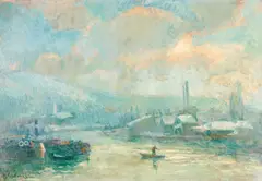 Albert Lebourg, Rouen: La Seine, La Côte Sainte-Catherine, et L'Ile Lacroix, en Hiver, oil on canvas