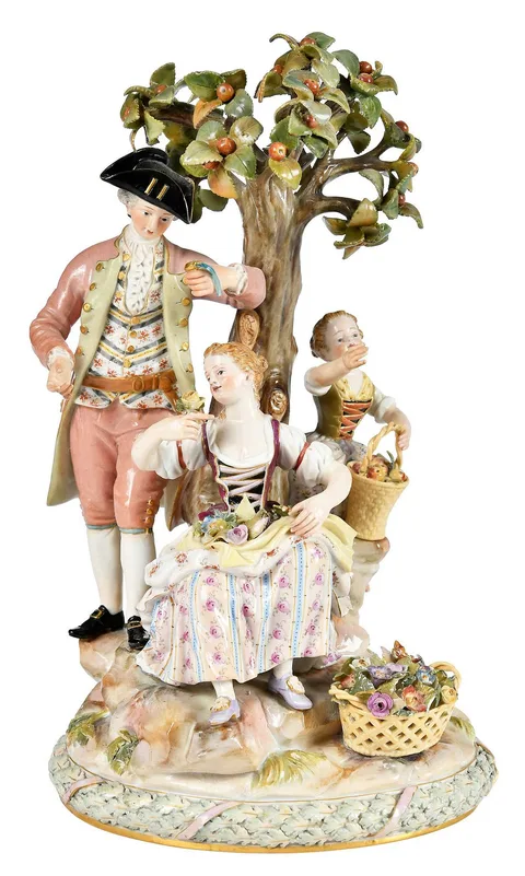 Meissen, Porcelain Figural Group, Family Under Apple Tree