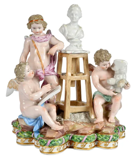 Meissen, Porcelain Figural Group, Allegory of Sculpture