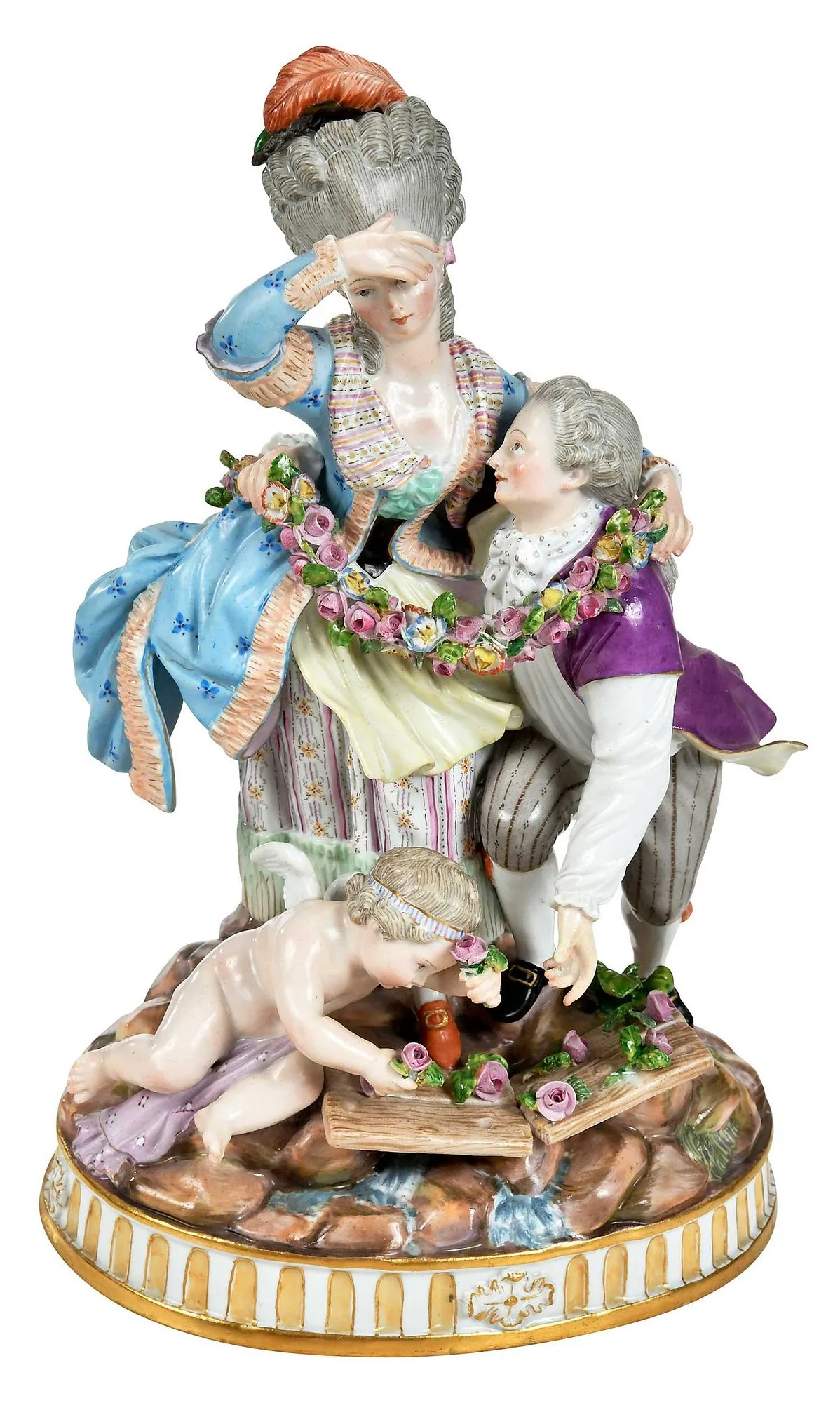 Figural Group, The Broken Bridge by Meissen, enamel and gilt decorated, sold Jun 2024