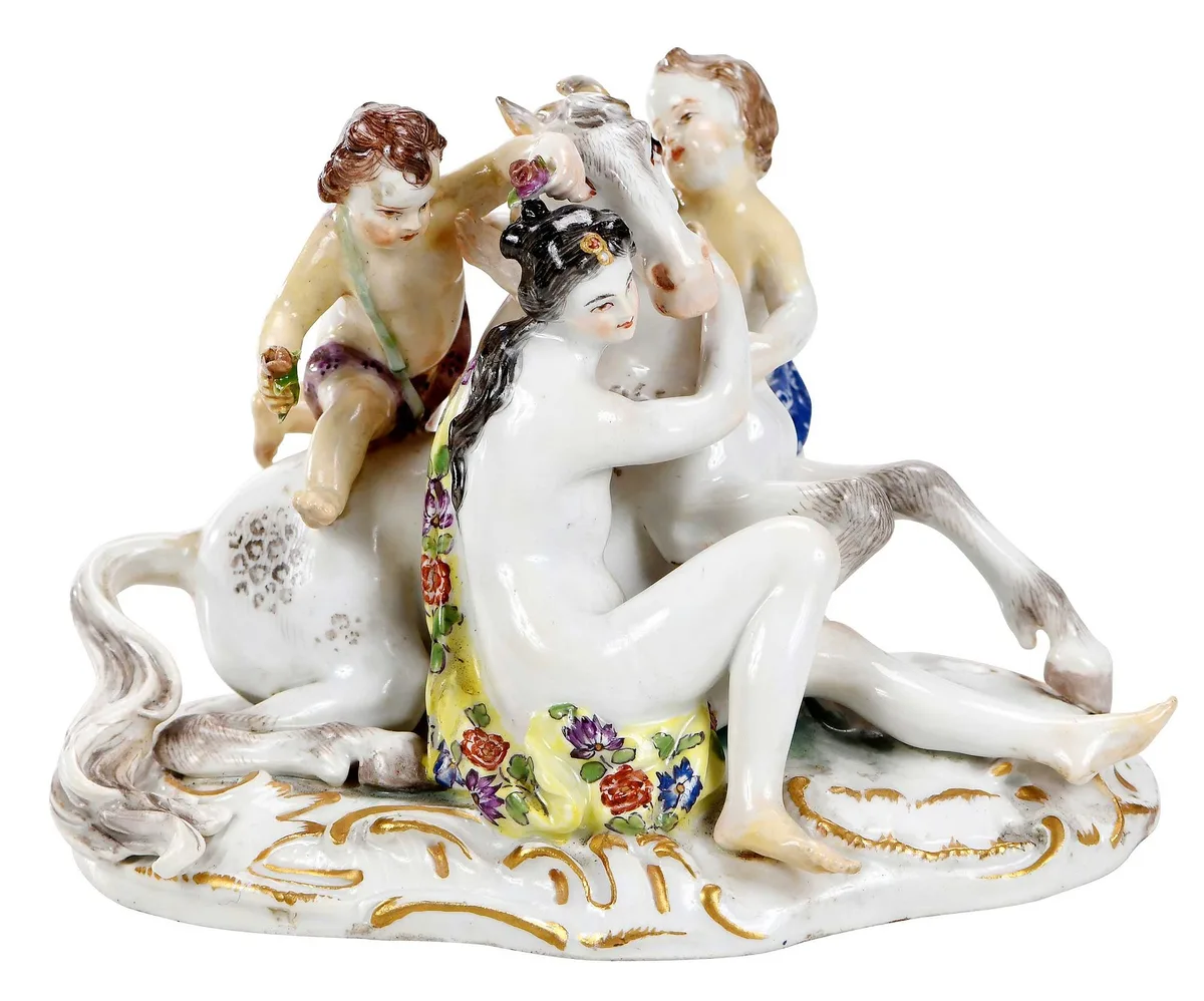 Figural Group by Meissen, 1830, enamel and gilt decorated, sold Jan 2024