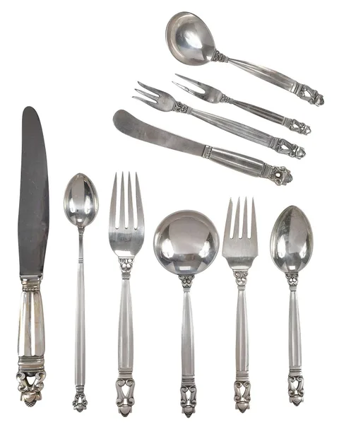 Georg Jensen, Acorn Sterling Flatware, 127 Pieces, hollow handle pie server with sterling blade
