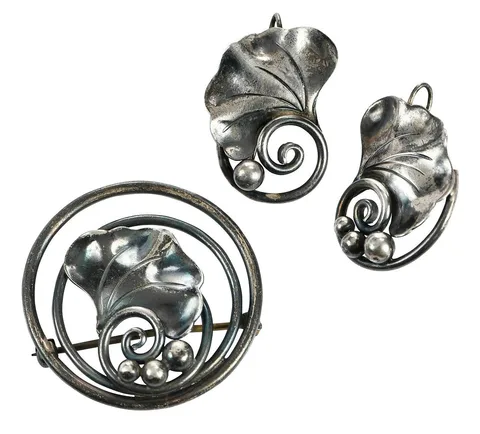 USA Silver Brooch and Earring Set by Georg Jensen, Sterling, sold Dec 2021