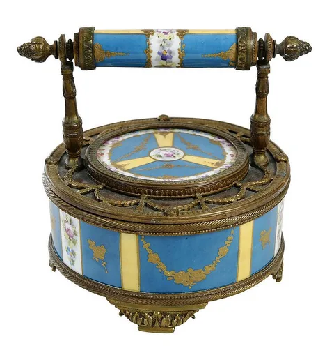 Bronze Mounted Lidded Porcelain Box by Sèvres, gilt bronze mounts marked "France", offered May 2021