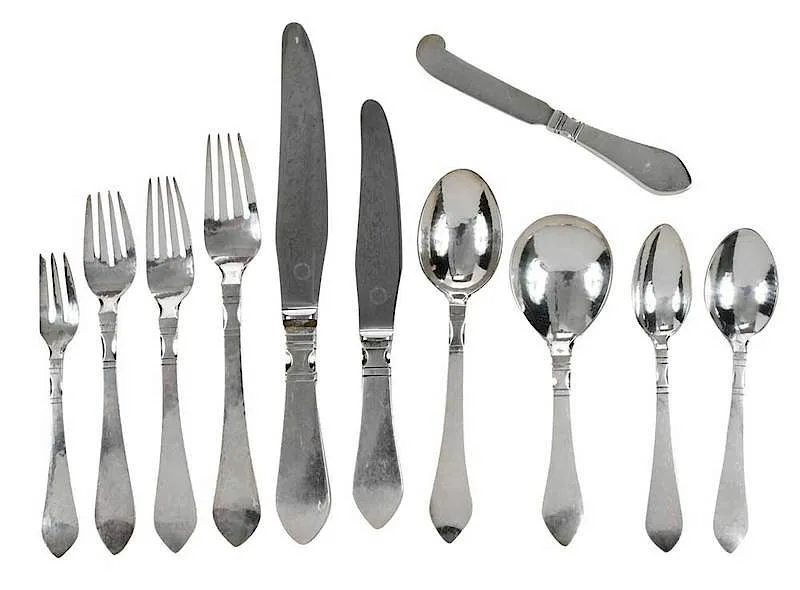 Continental Flatware, 88 Pieces by Georg Jensen, sterling blades, sold May 2019