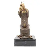 Hipopótamo Con Esfera, SIGLO XX, Bronce, patinado en color marrón y detalles al oro; base de mármol negro