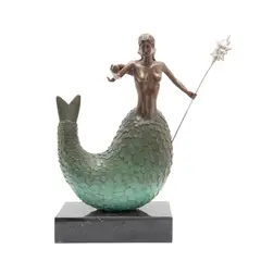 Sirena, SIGLO XX, Bronce, patinado en color verde y marrón; con base de mármol negro