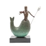 Sirena, SIGLO XX, Bronce, patinado en color verde y marrón; con base de mármol negro