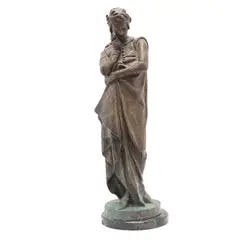Dante, SIGLO XX, Bronce, patinado en color marrón, con base de mármol veteado (lascaduras)