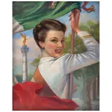 José Bribiesca Jr, Abanderada en desfile, Óleo sobre tela