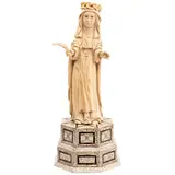 Santa Rosa de Lima, ORIGEN ASIÁTICO, SIGLO XIX, Talla en marfil con detalles entintados con peana de madera enchapada de carey y hueso esgrafiado