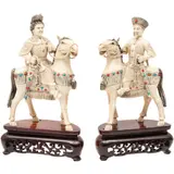 Emperadores A Caballo, CHINA, CA., 1900, Tallas en marfil con detalles entintados y piedras naturales