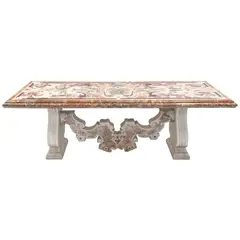 Mesa, ITALIA, SIGLO XX, Talla en mármol con incrustaciones de mármol estilo pietra dura