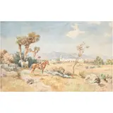 PAISAJE RURAL CON CHARROS by Paul Fischer, Acuarela y grafito sobre papel, offered Nov 2025