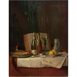 Josef Mansfeld, NATURALEZA MUERTA CON BOTELLAS DE CHAMPAÑA, Óleo sobre madera