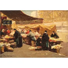 Escena de Mercado, FRANCIA, INICIOS DE SIGLO XX, Óleo sobre tabla