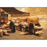 Escena de Mercado, FRANCIA, INICIOS DE SIGLO XX, Óleo sobre tabla