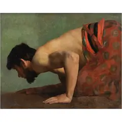 Atribuido A Paul Alexandre Alfred Leroy, ESTUDIO DE UN SUPLICANTE ANTE EL ALTAR DE MARDOQUEO, Óleo sobre tela