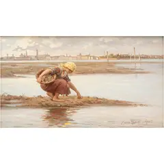Antonio Ermolao Paoletti, RECOLECCIÓN DE CONCHAS, Óleo sobre tabla