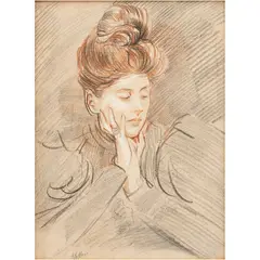 Paul César Helleu, ALICE LOUIS-GUÉRIN, MADAME HELLEU, Carboncillo, sanguina y tiza sobre papel
