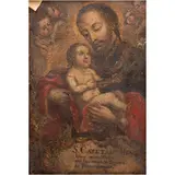 MÉXICO, FINALES DEL SIGLO XVIII by San Cayetano Con El Niño Jesús, Grabado coloreado al óleo sobre tela, sold Nov 2025