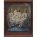 Trinidad Antropomorfa, MÉXICO, SIGLO XIX, Óleo sobre tela montado sobre madera