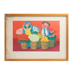 Niñas con flores y sandías by Trinidad Osorio, Serigrafía P / A, sold Oct 2025