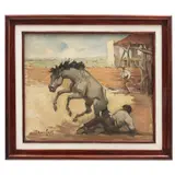 DERRIBO DE UN JINETE by Carlos Ruano Llopis, Óleo sobre tela, sold Oct 2025