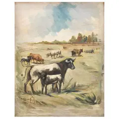 Vaca y Becerro, ESPAÑA, SIGLO XX, Óleo sobre tela