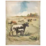 Vaca y Becerro, ESPAÑA, SIGLO XX, Óleo sobre tela