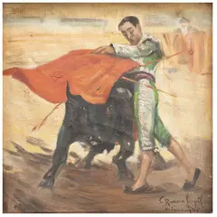 Marcial Lalanda Ejecutando la Véronica, ESPAÑA, SIGLO XX, Óleo sobre tela