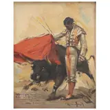 LORENZO GARZA EJECUTANDO UN PASE POR ALTO DE COSTADO by Carlos Ruano Llopis, Óleo sobre tela, sold Oct 2025