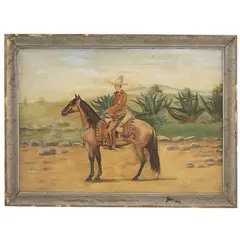 Ernesto Icaza Sánchez, CHARRO MONTANDO A CABALLO, Óleo sobre tabla