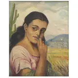 Luis Solleiro, RETRATO DE MUJER EN EL CAMPO, Óleo sobre tela