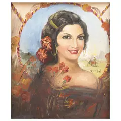 Gitana, ESPAÑA, SIGLO XX, Óleo sobre tela adherido a masonite