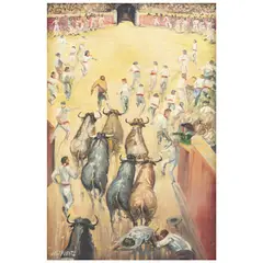 José Puente González, LLEGADA DE LOS TOREROS A LA PLAZA PAMPLONA, Óleo sobre tela