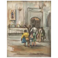 En la Capilla, ESPAÑA, SIGLO XX, Óleo sobre tela