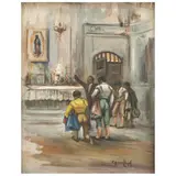 En la Capilla, ESPAÑA, SIGLO XX, Óleo sobre tela