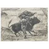 Ramón Espino Barros, (MÉXICO, 1918 - 2000) TOREANDO, Carboncillo sobre papel
