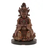 Buda, CHINA, SIGLO XX, Bronce, acabado color rojo; con base de madera ebonizada