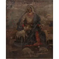 Divina Pastora, MÉXICO, PRINCIPIOS DEL SIGLO XIX, Óleo sobre tela adherido a tabla