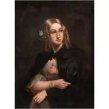 Retrato de Señorita, SIGLO XIX, Óleo sobre tela adherido a tabla