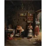 Édouard Pingret, LAS TORTILLERAS (INTERIOR DE COCINA)