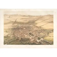Casimiro Castro, LA CIUDAD DE MÉXICO TOMADA EN GLOBO, Litografía coloreada, 37.3 x 25 cm