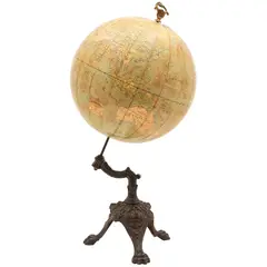Globo Terraqueo, FRANCIA, FINALES DEL SIGLO XIX, Litografía montada sobre cartón, fuste de bronce y soportes a manera de garra