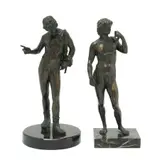 Apolo y David, SIGLO XX, Bronce, patinados en color verde, con bases de mármol; modelos diferentes